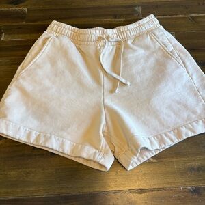 & Other Stories Cream Sweat Shorts Drawstring Pull On Stretch Khaki EU 36
